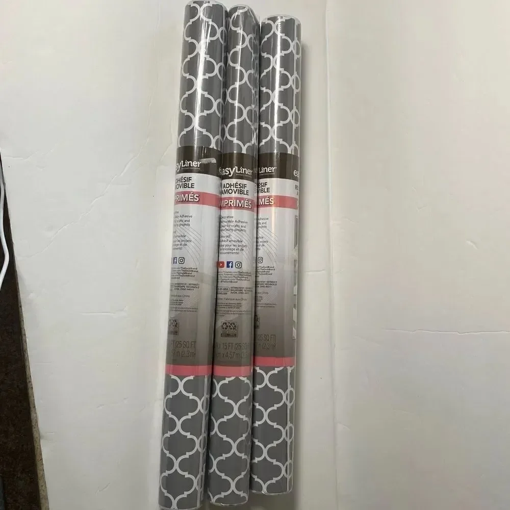 Duck Brand Easy Liner Removable Adhesive 3 Rolls Grey Quatre 20